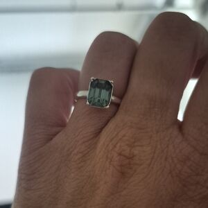 Rectangular Green Gemstone Silver Ring for Women